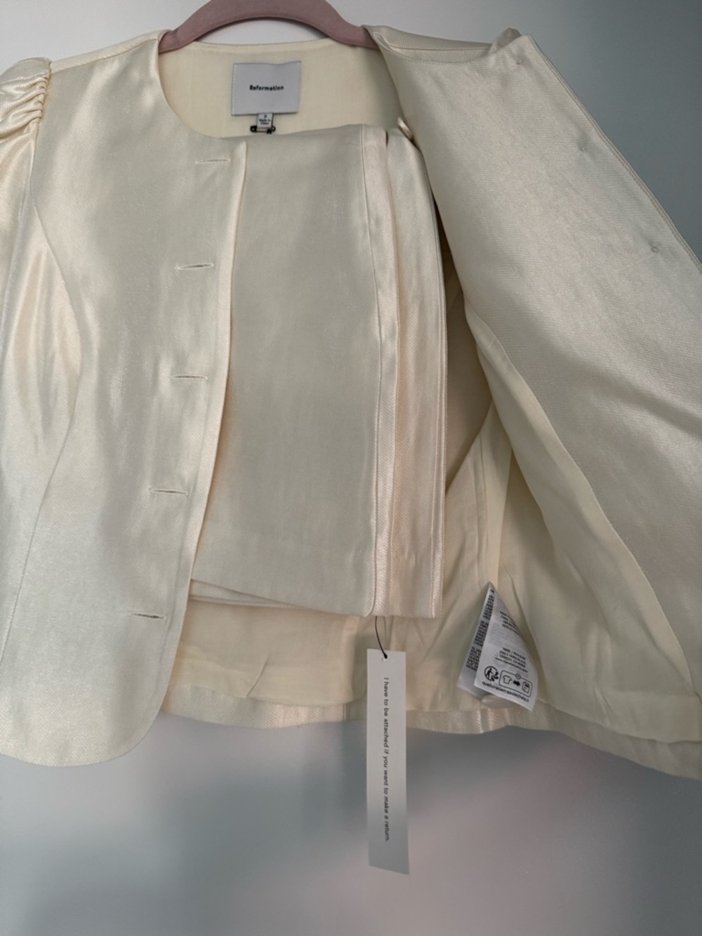 Reformation Mika Two Piece, Cream Mini Skirt - Neutral Satin Finish - Picture 11 of 12